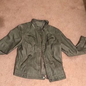 Studio M Distressed Faux-Leather Moto Jacket